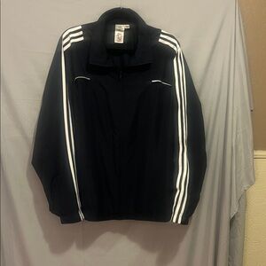 Adidas Men's Dark Blue Windbreaker with White Accents